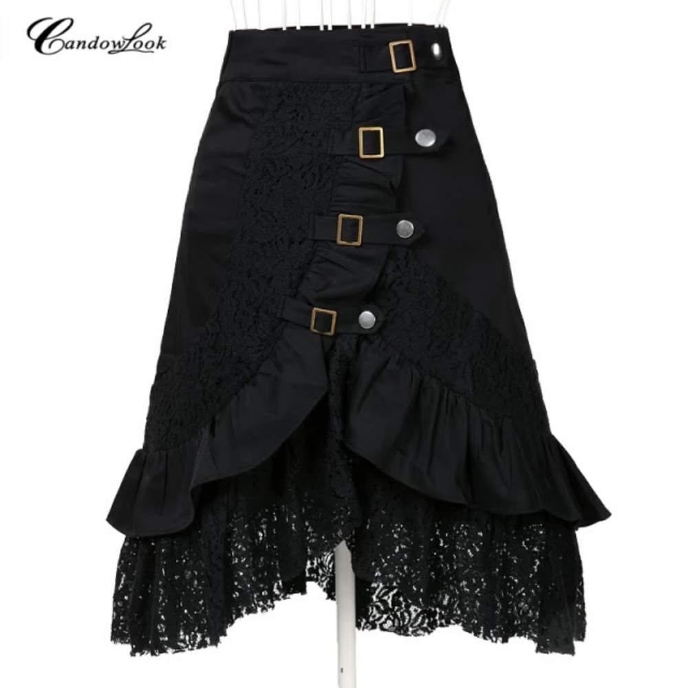 Women Black Lace Skirt Steampunk Clothing Party Club Wear Punk Gothic Re…